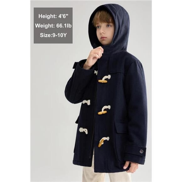 Boys Winter Wool Coat Dress Peacoat Kids Heavy Sherpa Jacket Hooded - Picture 3 of 7